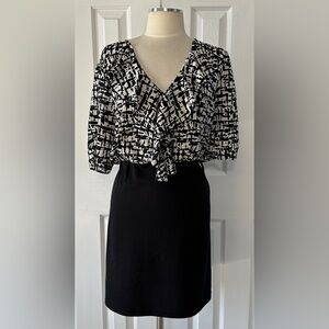 Black & White Abstract Print Belted Dress Plus Size 4X